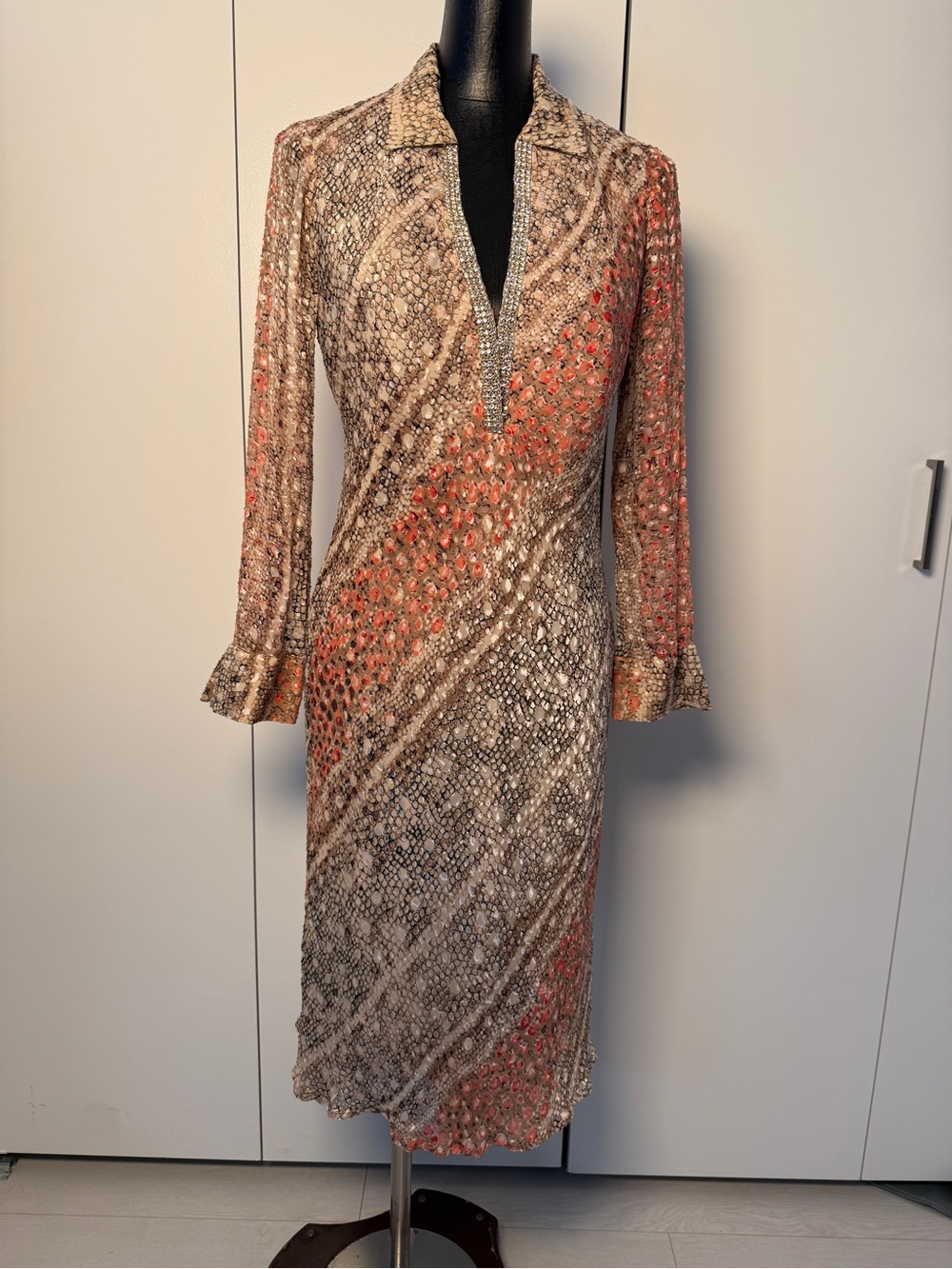 A.B.S Evening silk fairy core python patterned Long Sleeve Dress